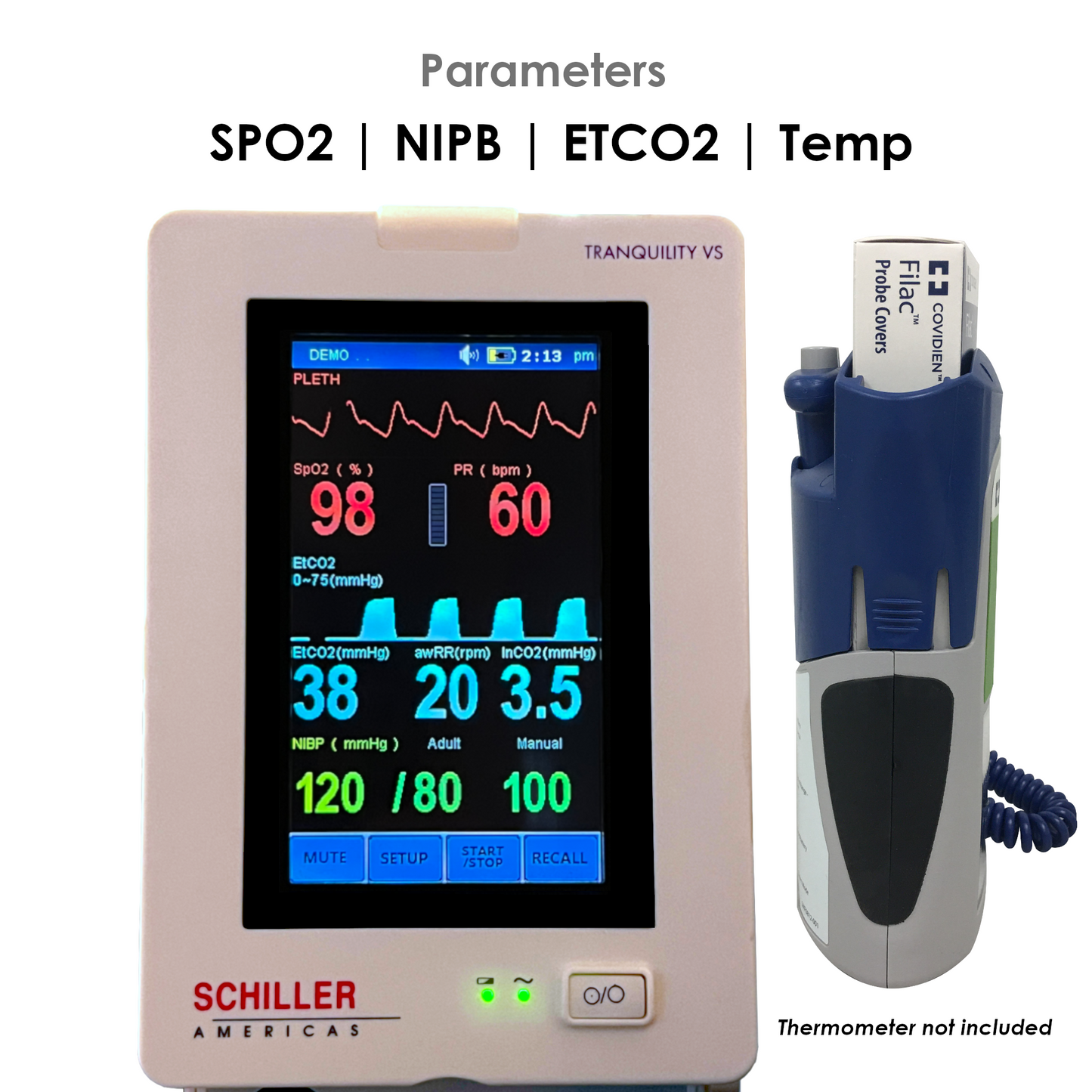 Schiller Tranquility VS SPO2, Nibp, Temperature, ETCO2 Vital Signs Monitor