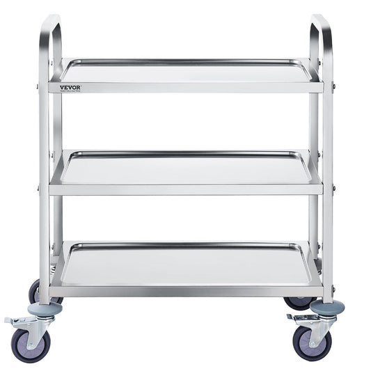 Stainless Steel Cart, 3 Layers Lab Utility Cart 400 lbs Weight Capacity, Medical Cart with Lockable Universal Wheels, for Lab, Clinic, Kitchen, Salon